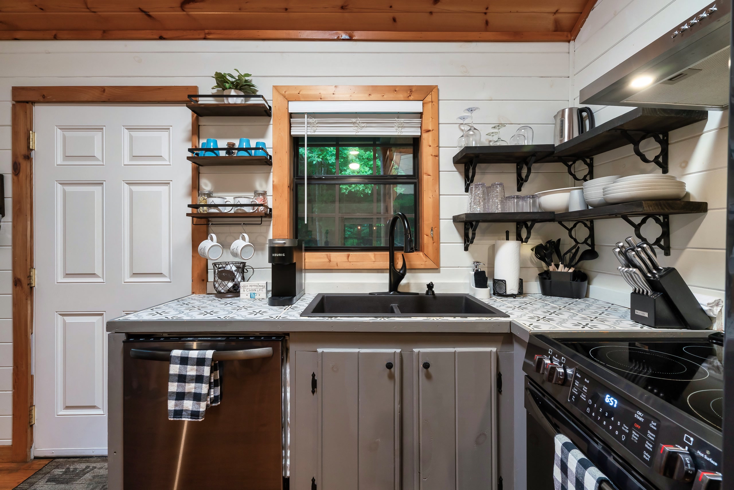 Kitchen sink and coffee station at Tennessee mountain cabin rental